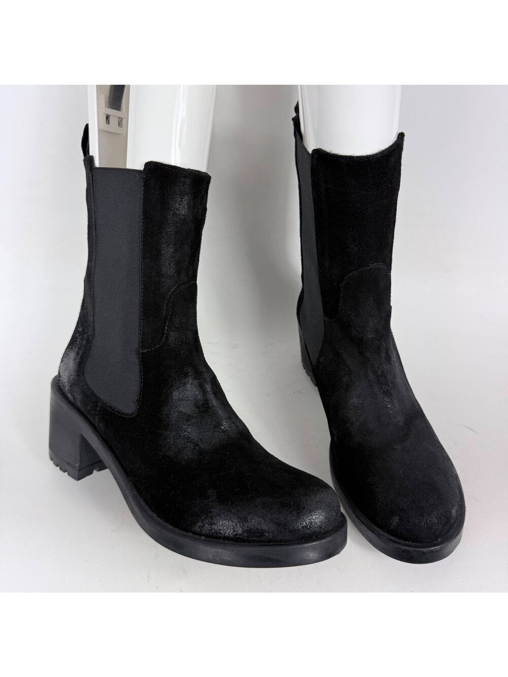 Emanuele Crasto Chelsea Boots Women's 9 Black Suede Chunky Block Heel Classic